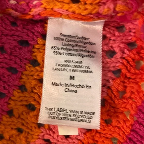 Free Assembly Striped Pink & Orange Sleeveless Crochet Mini Dress Women’s Medium - Picture 9 of 10